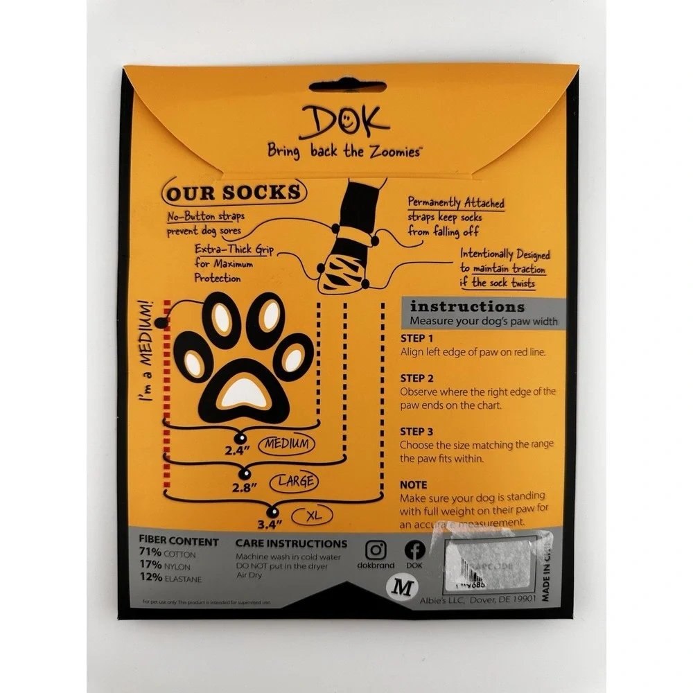 DOK Tiger Toes Grip Dog Socks Premium Gray/black Size Medium NEW